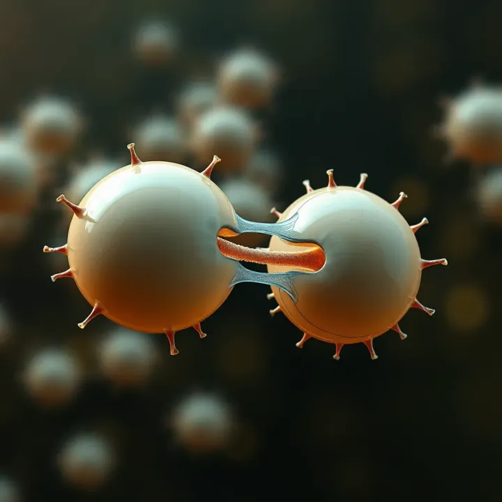 Two newly formed amoeba cells fully separated after completing binary fission
