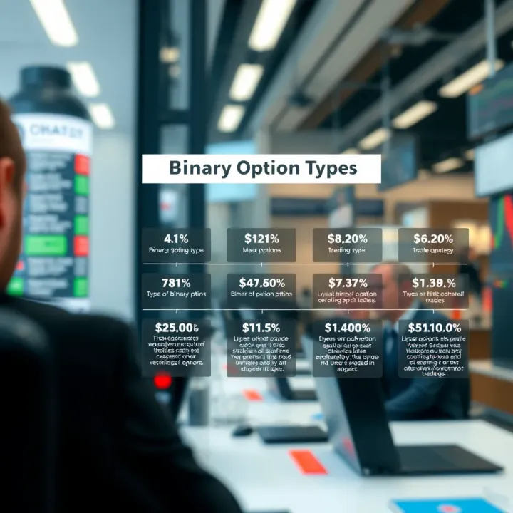Overview of Binary Option Types and Trading Strategies Diagram showing different types of binary options and key strategies for effective trading