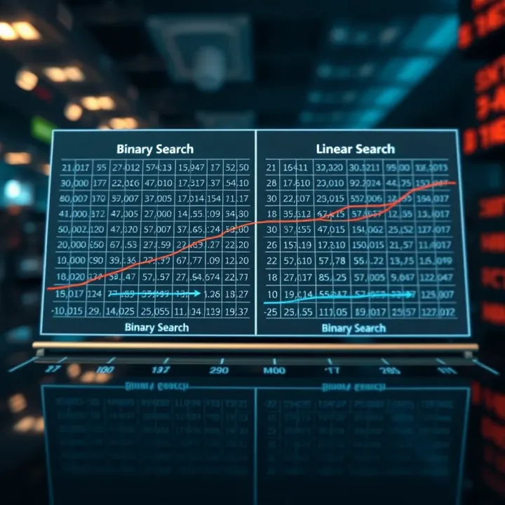 Efficiency Comparison of Binary Search and Linear Search Comparison chart showing efficiency differences between binary search and linear search methods