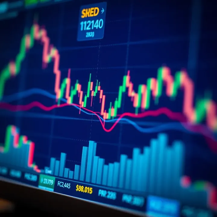Graphic showing a digital financial chart with Pakistani currency symbols to illustrate trading activity in Pakistan