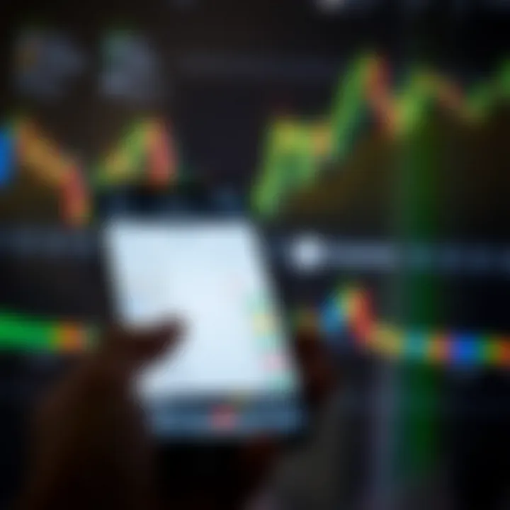 A mobile device showing a crypto trading app interface with charts and currency options