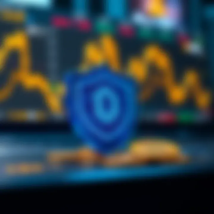 Secure crypto transaction concept with digital shield and currency symbols