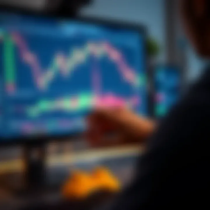 User analyzing forex trading platform interface on computer screen with charts and currency pairs