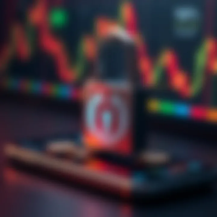 Secure online forex trading with digital padlock and currency symbols over a smartphone