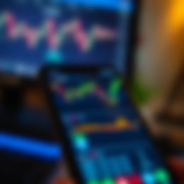 Mobile device displaying a secure trading app interface with charts and indicators