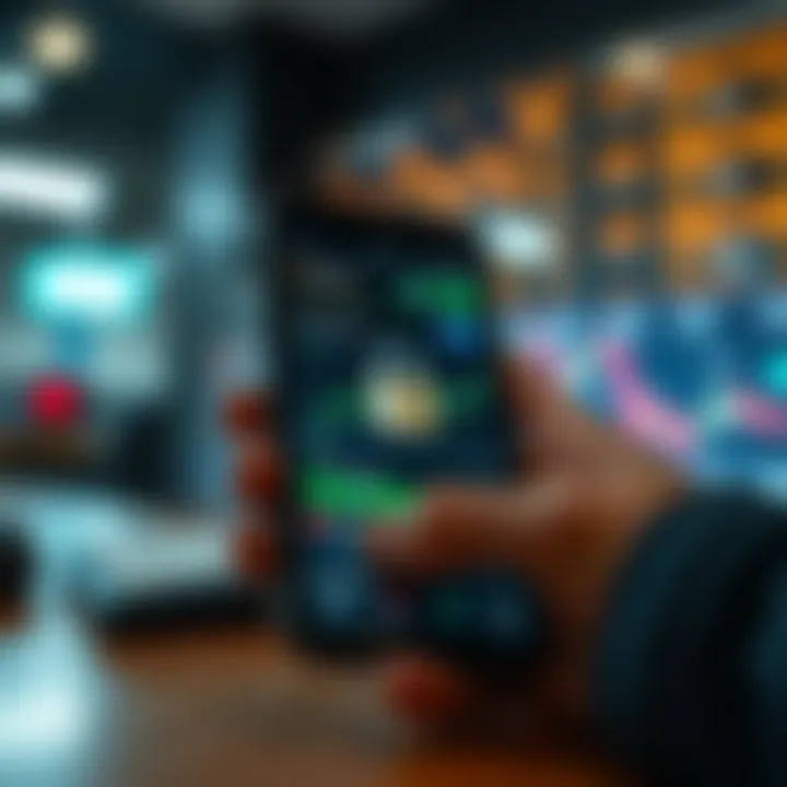 Secure mobile device displaying encrypted trading platform with security features highlighted