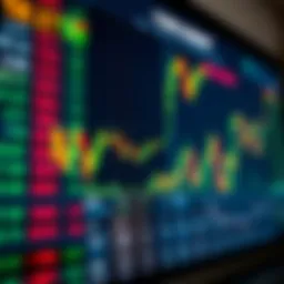 Forex Market Trends and Currency Pairs Overview Forex trading chart showing currency pairs and market trends on a digital screen