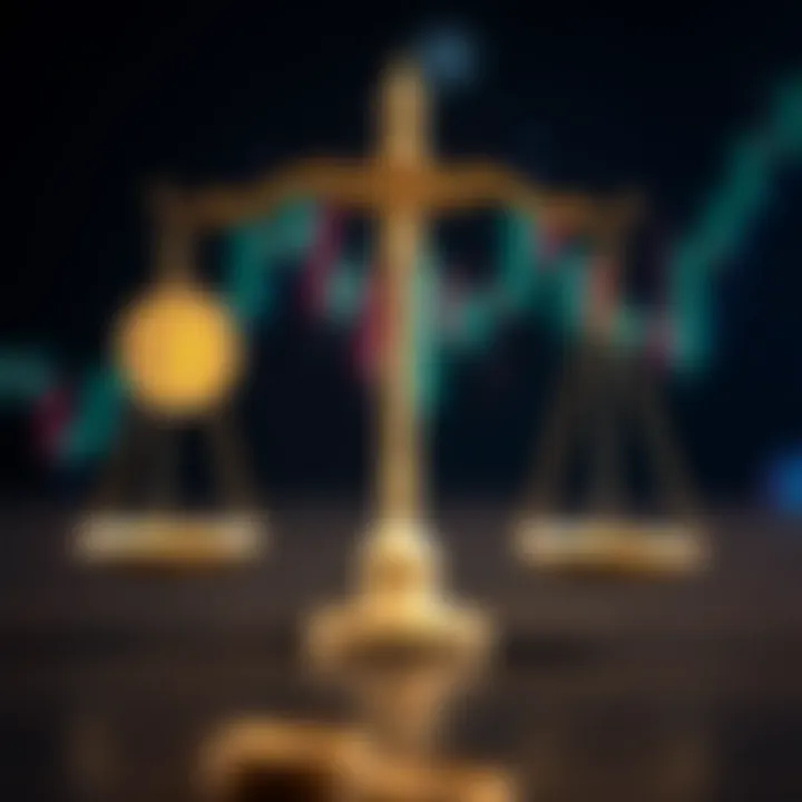 Digital currency icons connected with legal scales symbolizing crypto legality and risks in Pakistan