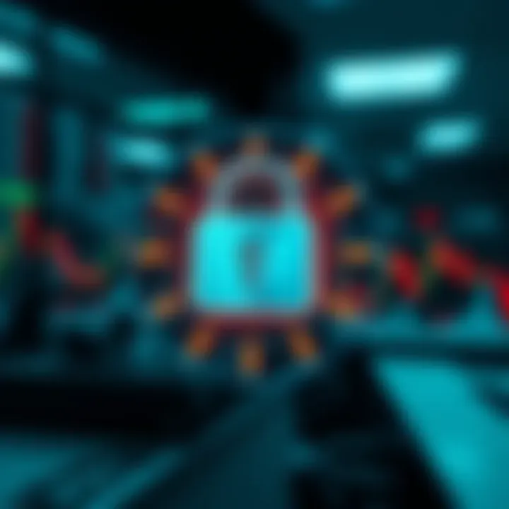 Secure forex trading environment with digital lock and currency symbols representing security and trust