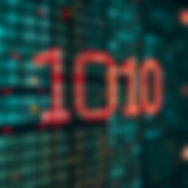 Visual representation of binary code translating into computer programming and hardware functions