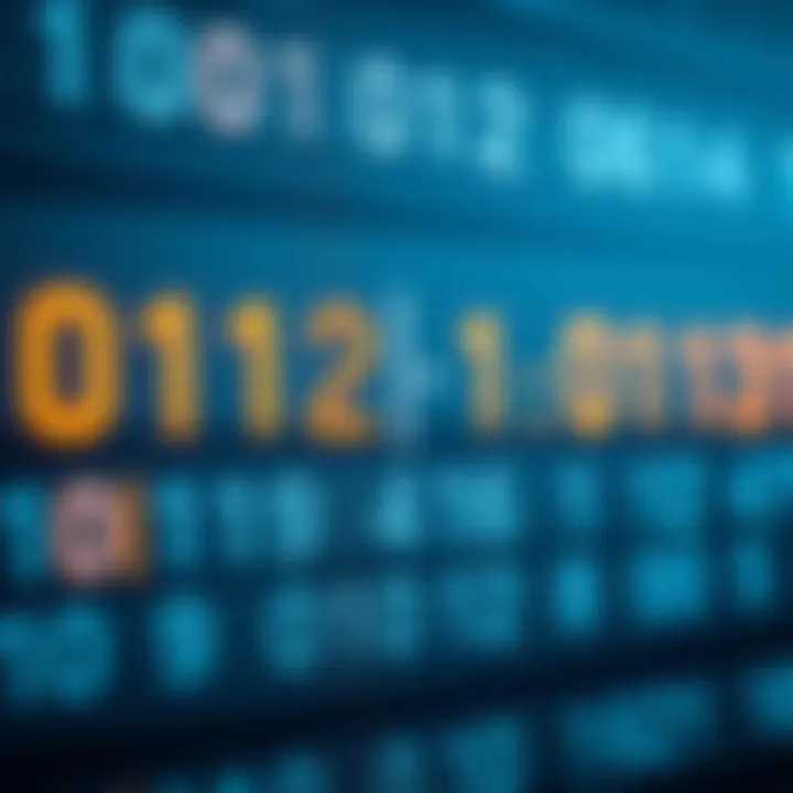 Illustration showing binary division on a digital board with division symbols and binary digits