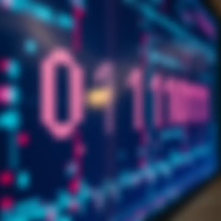 Visual representation of binary digits forming digital data on a computer screen