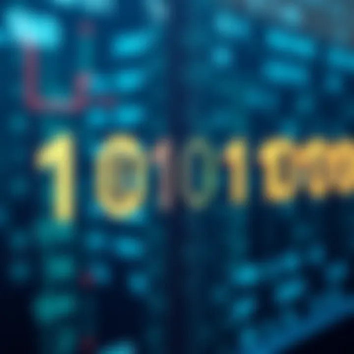 Visual representation of binary digits forming digital data in computing systems