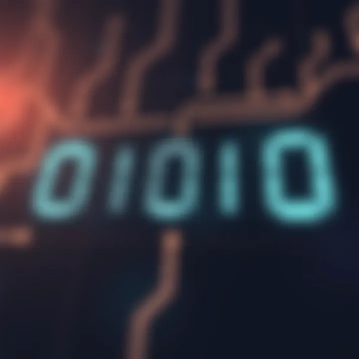 Diagram illustrating binary digits represented as zeros and ones in a digital circuit