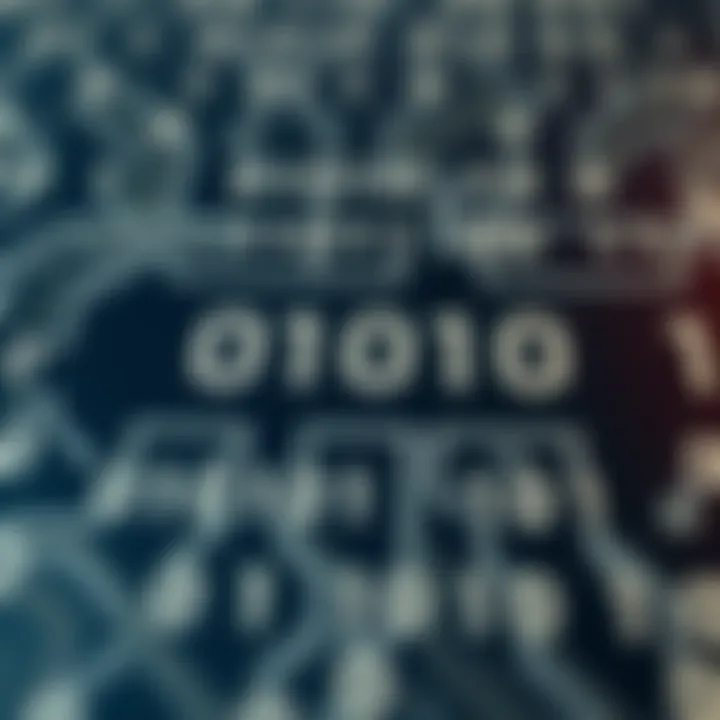 Diagram illustrating the binary number system with zero and one digits arranged in a digital circuit pattern