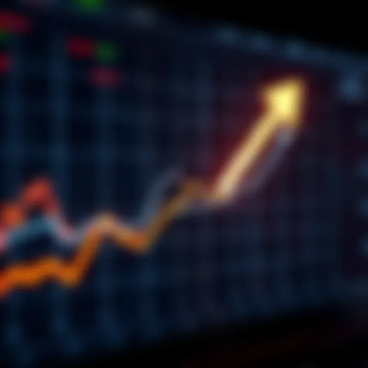 Graph showing binary options trading trends with upward and downward arrows