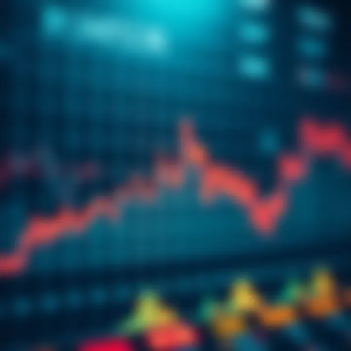 Graph illustrating financial binary trading options with upward and downward trends