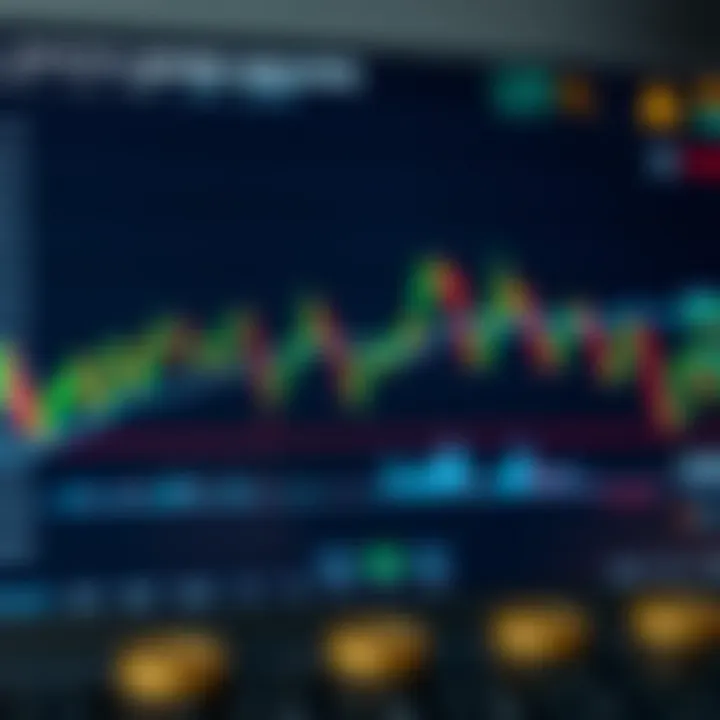 Graph showing automated crypto trading with fluctuating market lines and digital currency icons