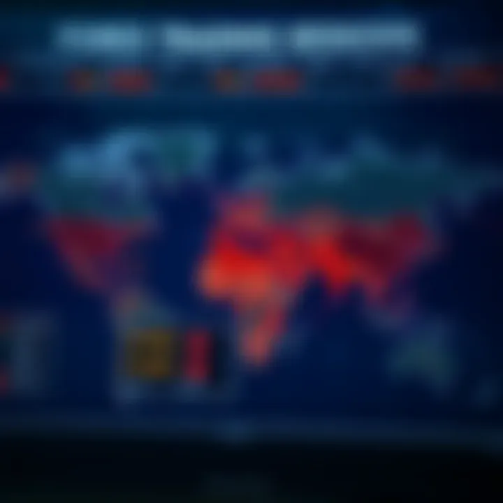 World map highlighting major forex trading sessions and their global time zones