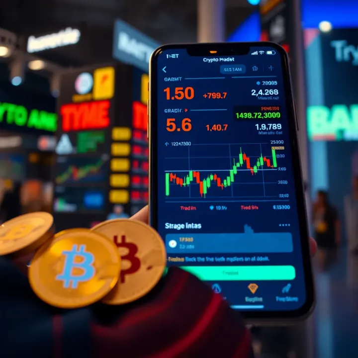 User interface of a crypto trading app showing market prices and trading options