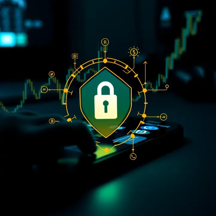 Illustration of digital security elements protecting cryptocurrency assets on a smartphone