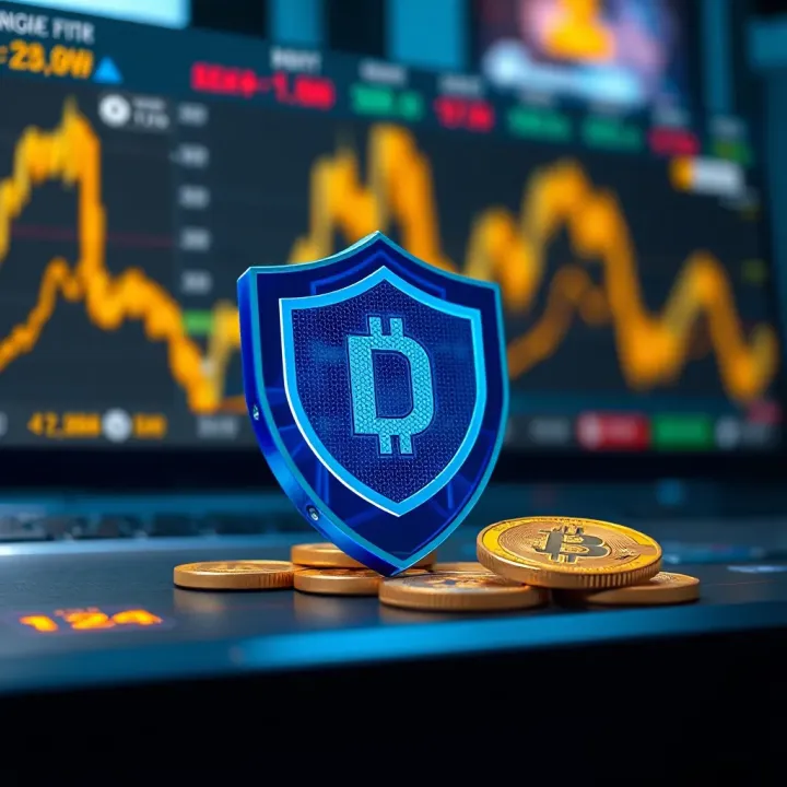 Secure crypto transaction concept with digital shield and currency symbols
