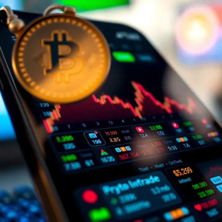 User interface of a cryptocurrency trading app showing real-time market data and various trading options