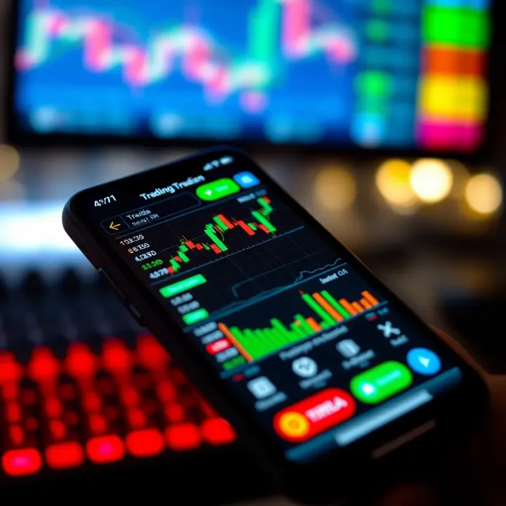 A smartphone screen displaying a user-friendly trading app interface with charts and indicators