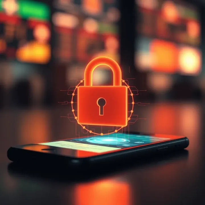 Ensuring Safety and Security in Mobile Trading Secure digital padlock overlaying a mobile device symbolizing online trading security