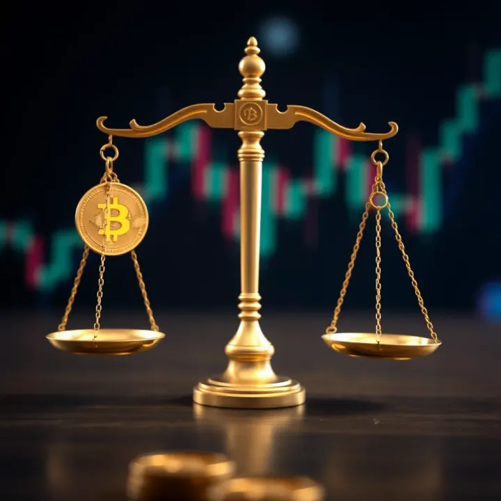 Digital currency icons connected with legal scales symbolizing crypto legality and risks in Pakistan