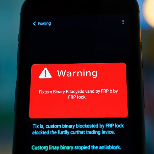 Warning Message for Custom Binary Blocked by FRP Lock on Android Device Android smartphone screen displaying a warning message related to custom binary blocked by FRP lock error