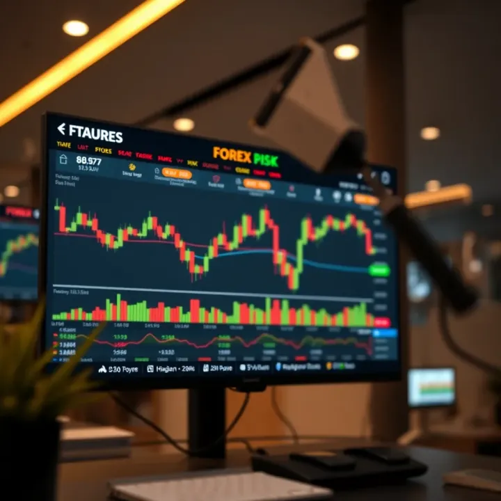 Digital interface displaying forex trading platform with currency pairs and risk management tools