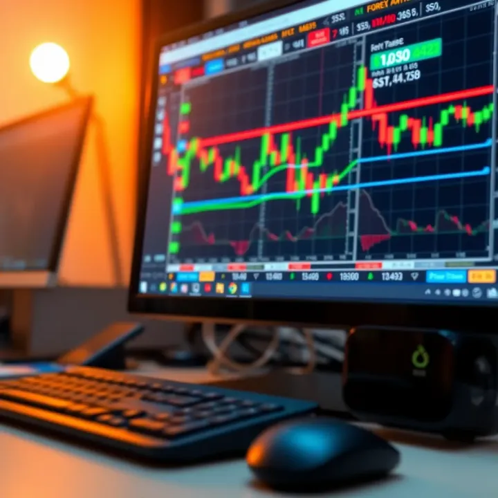 Forex trading charts with currency pairs and market analysis on a computer screen
