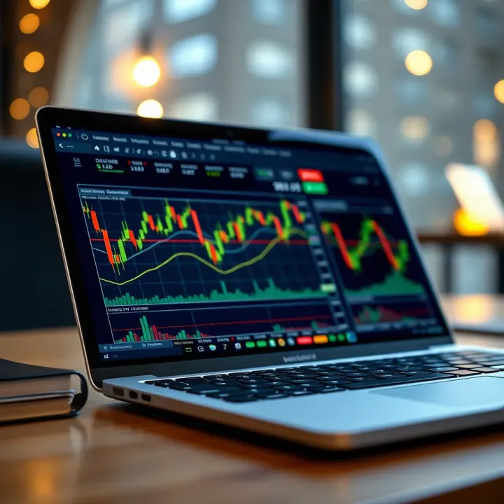 Close-up of a laptop screen displaying forex trading charts and currency pairs