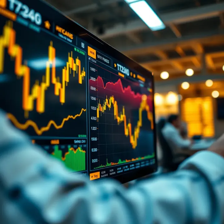 Illustration of a digital trading platform showing gold prices and charts