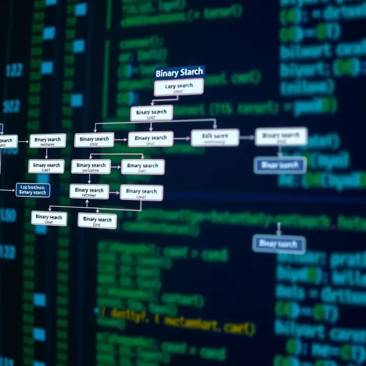 Logical Flow of Binary Search Implementation in C++ Flowchart outlining the logic and decision points within a binary search function implemented in C++