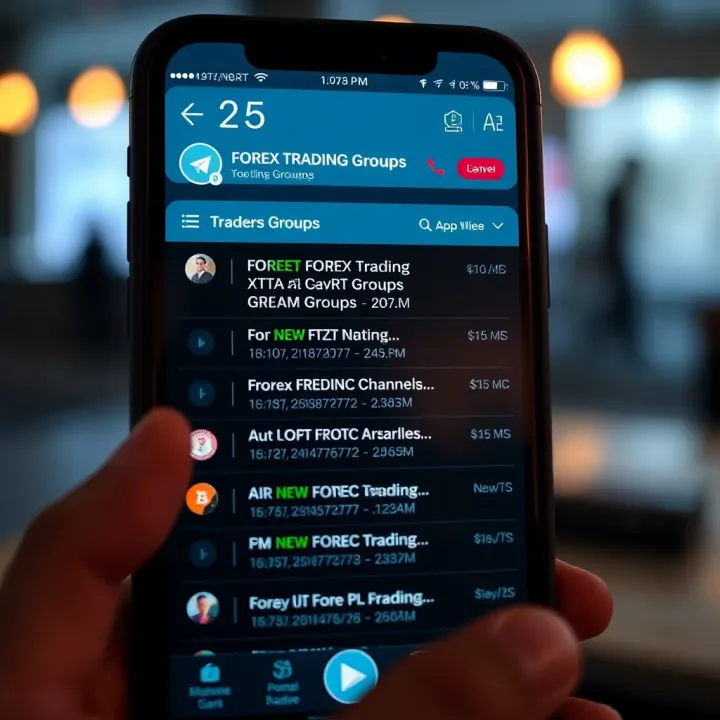 Telegram app interface showing a list of forex trading groups and channels for traders