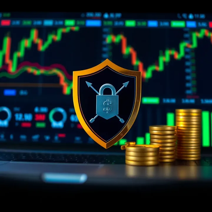 Secure Online Trading and Broker Reliability in Binary Options Conceptual graphic of secure online trading with currency symbols and shield