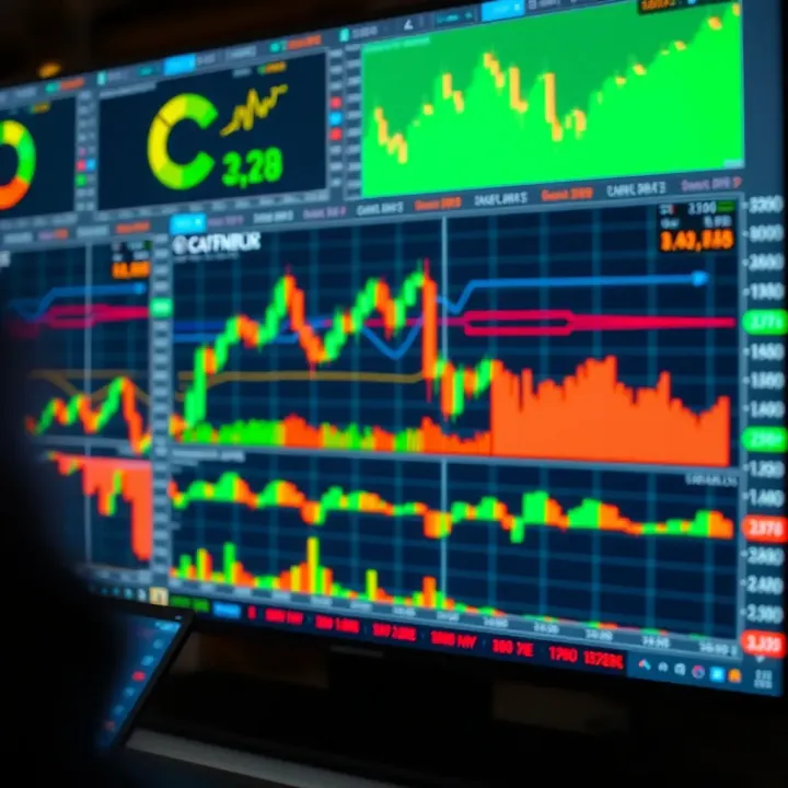 Digital screen showing binary options trading charts and financial data