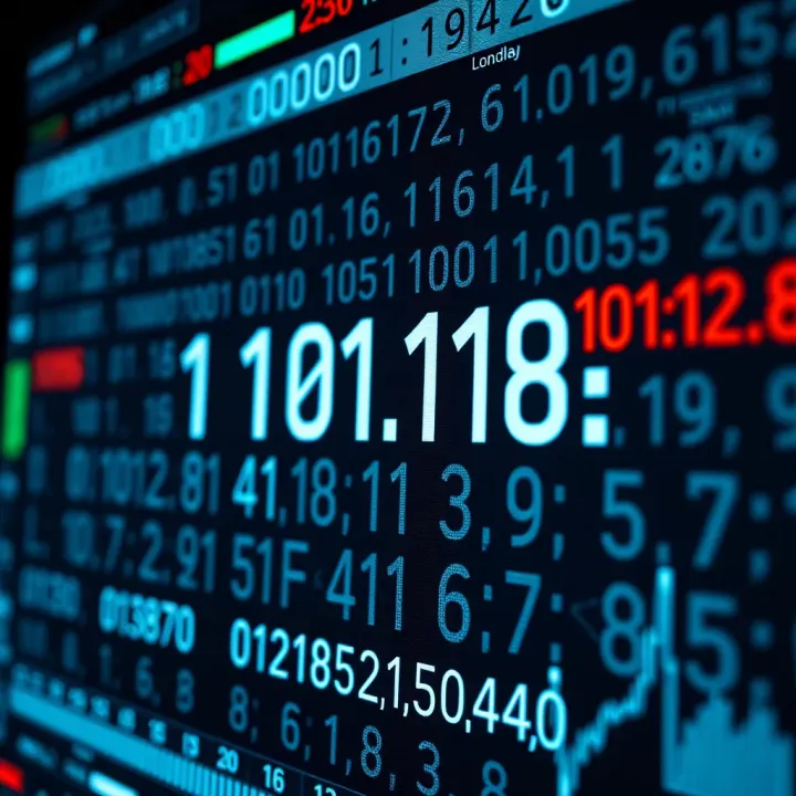 Diagram showing binary digits transitioning into a decimal number on a digital screen