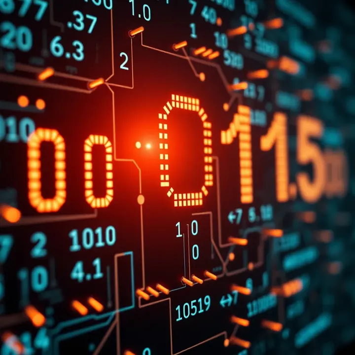 Visualization of digital data storage using binary digits forming circuits and memory cells