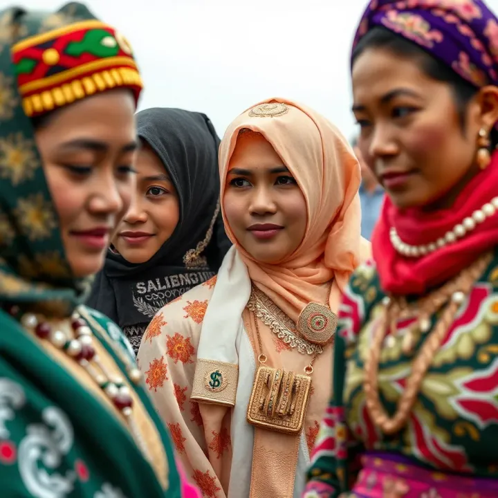 Cultural diversity depicted through varied traditional attire and symbolic elements reflecting gender expression