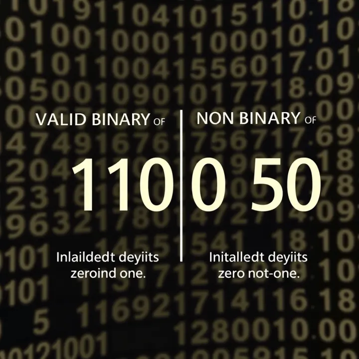 Comparison of Valid Binary and Non-Binary Numeric Values Illustration comparing valid binary numbers with invalid numeric values containing digits beyond zero and one