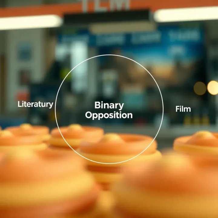 Applications of Binary Opposition Across Disciplines Diagram showing the application of binary opposition in literature, film, and cultural theory