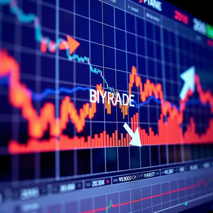 Graph showing binary options trading trends with arrows indicating market movements