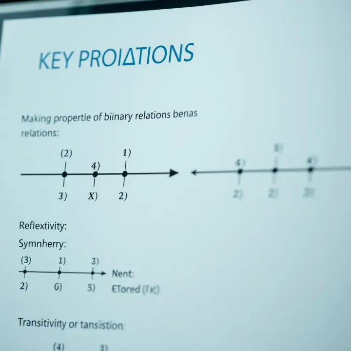 Chart demonstrating various properties of binary relations such as reflexivity, symmetry, and transitivity