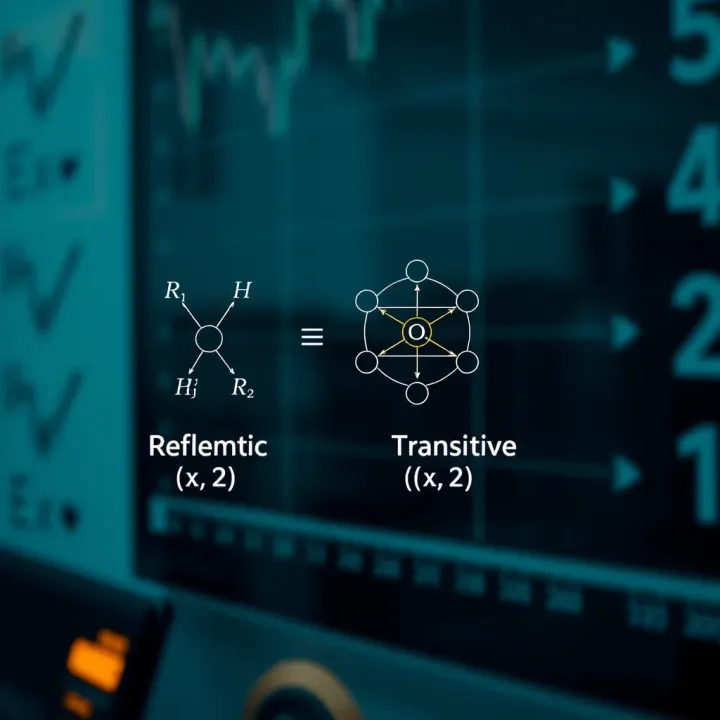 Examples of Key Properties in Binary Relations Illustration of different types of binary relations such as reflexive, symmetric, and transitive with set elements