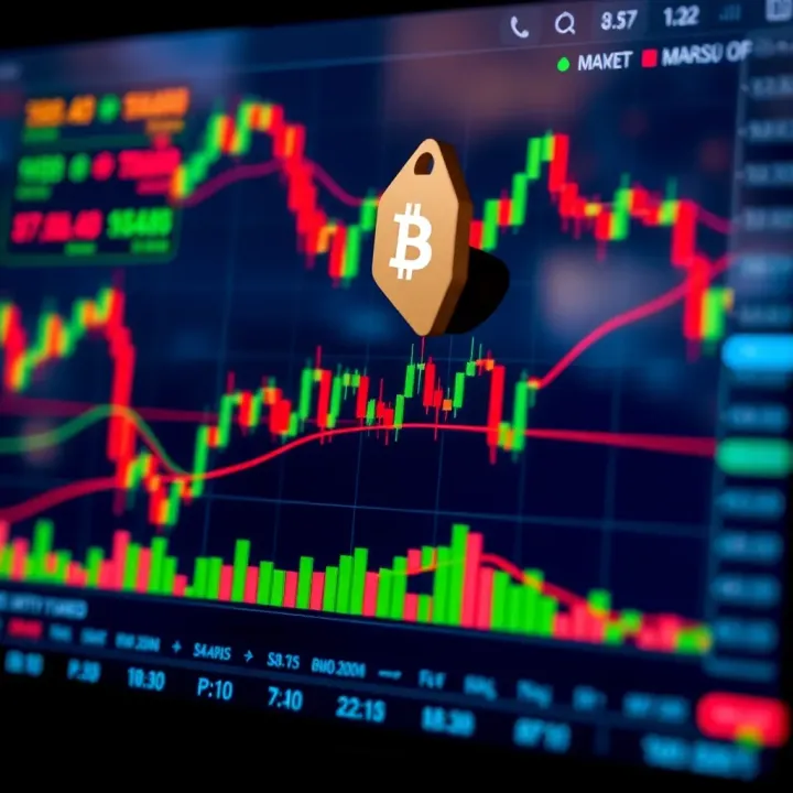 Diagram showing the dynamics of cryptocurrency trading with candlestick charts and price trends
