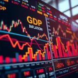 Illustration of various economic indicators like GDP, inflation, and employment data represented by dynamic charts and graphs