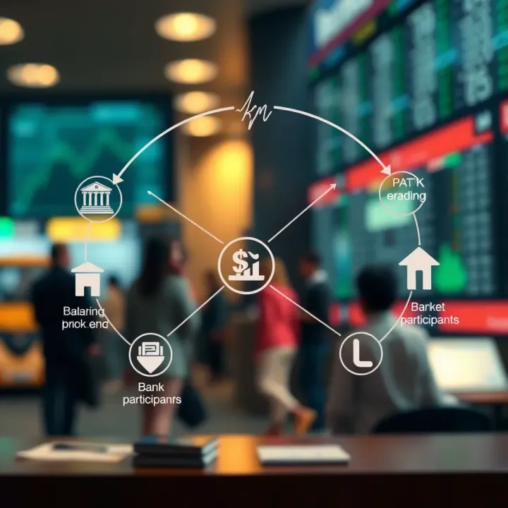 Diagram illustrating major forex market participants including banks, brokers, and investors